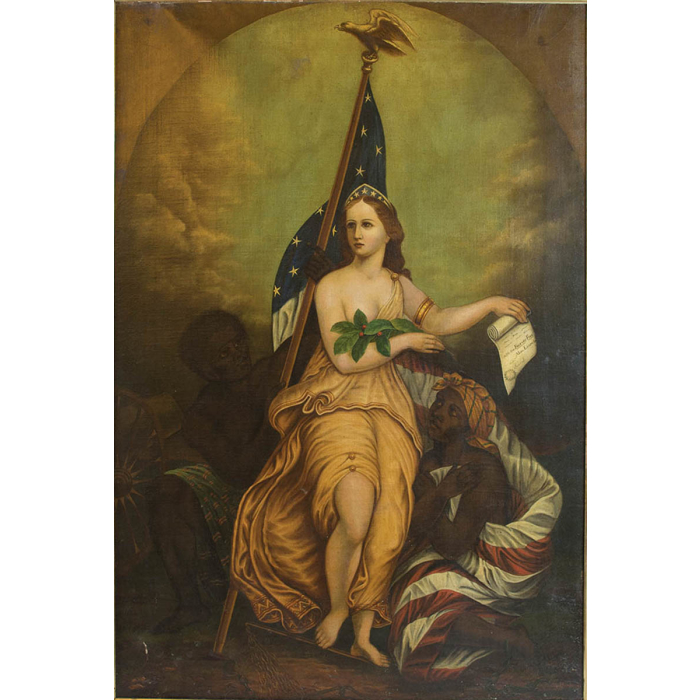 Lot 150: Painting of Lady Liberty with Flag – Willis Henry Auctions, Inc.